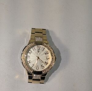 CROTON  GOLD TONE DIAMOND WOMENS ANALOG QUARTZ WATCH CRYSTALS